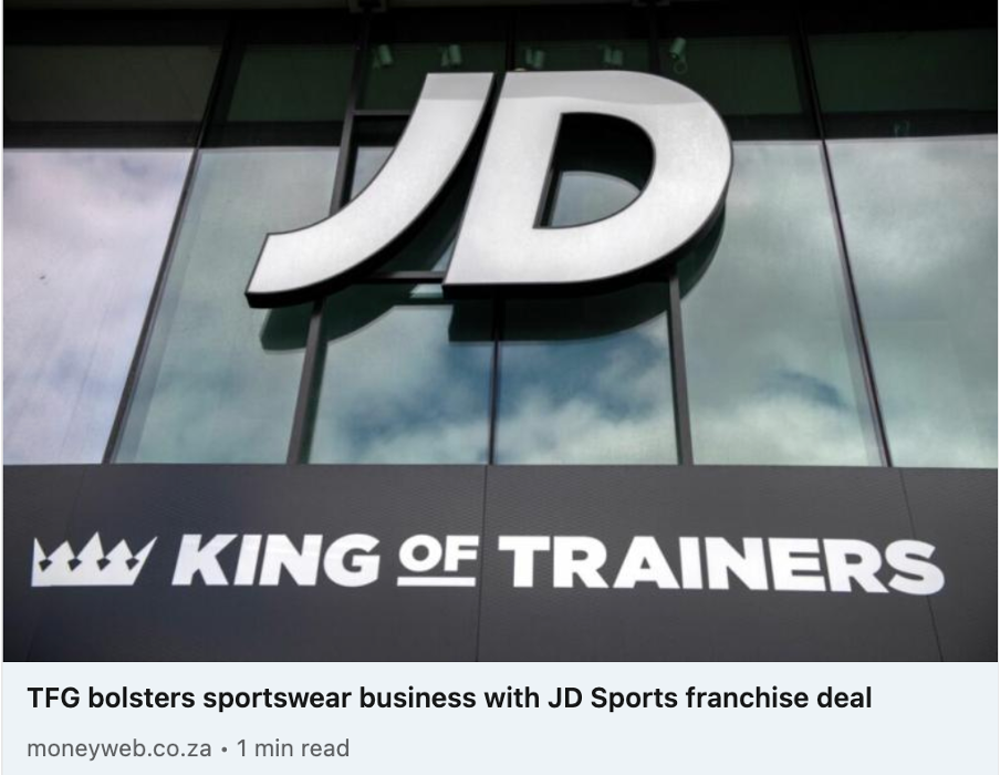 TFG bolsters sportswear business with JD Sports franchise deal